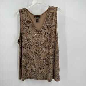 Vintage Mirasol Womens Pullover Top Size 2X Beige Geometric Sparkle Boho‎